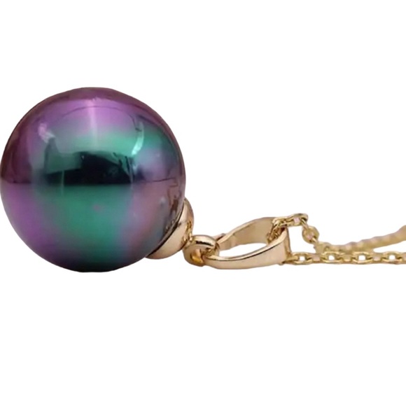 Freshwater Pearl Pendant and 585 Rose Gold Plated Necklace Black - Picture 3 of 3